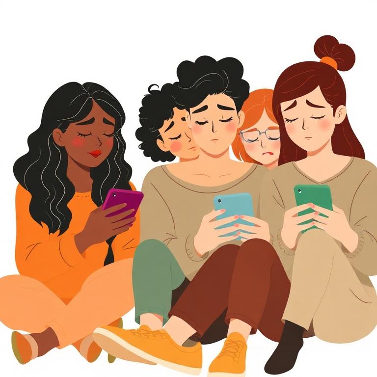 Friends stuck on their phones